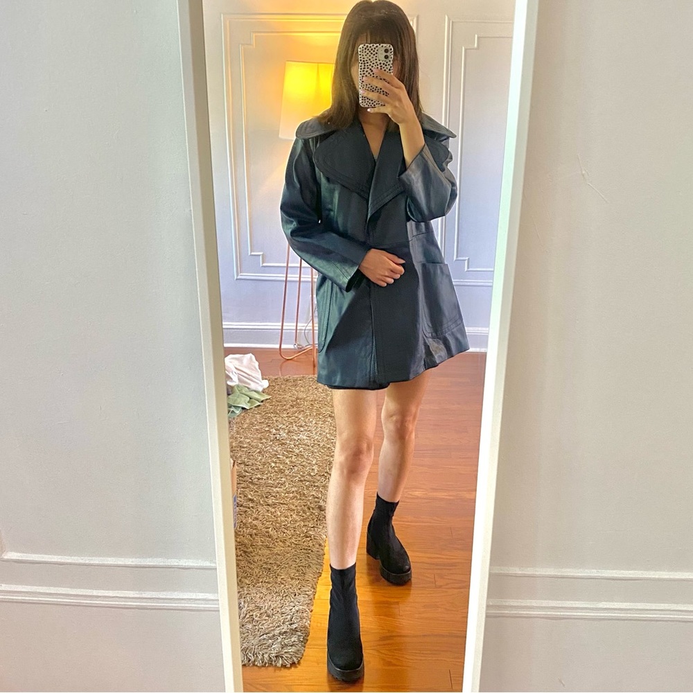 Vintage navy leather jacket with collar